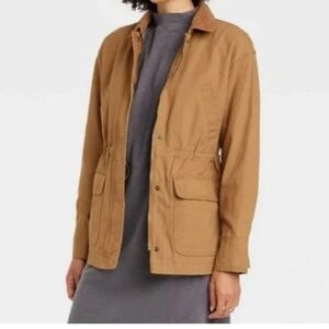 Tan Brown Corduroy Collar Utility Jacket